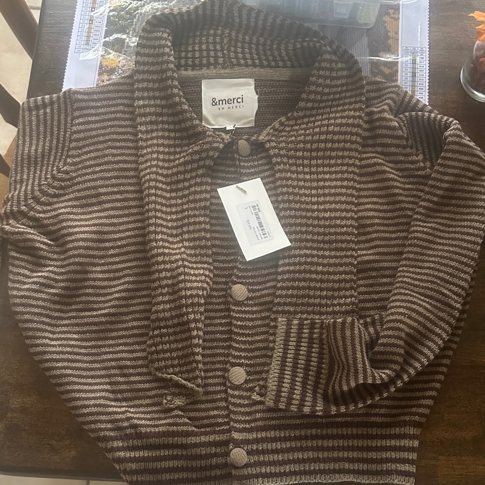 &Merci Women's Brown Striped Cardigan
